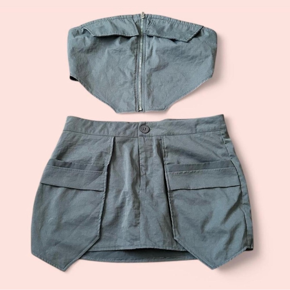 Gray Two-Piece Skirt and Top Set